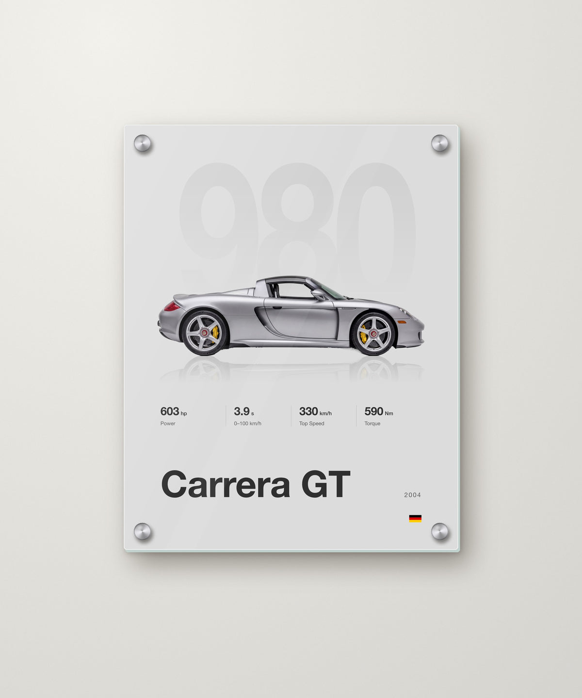Carrera GT Icons poster in Silver Grey on an acrylic panel