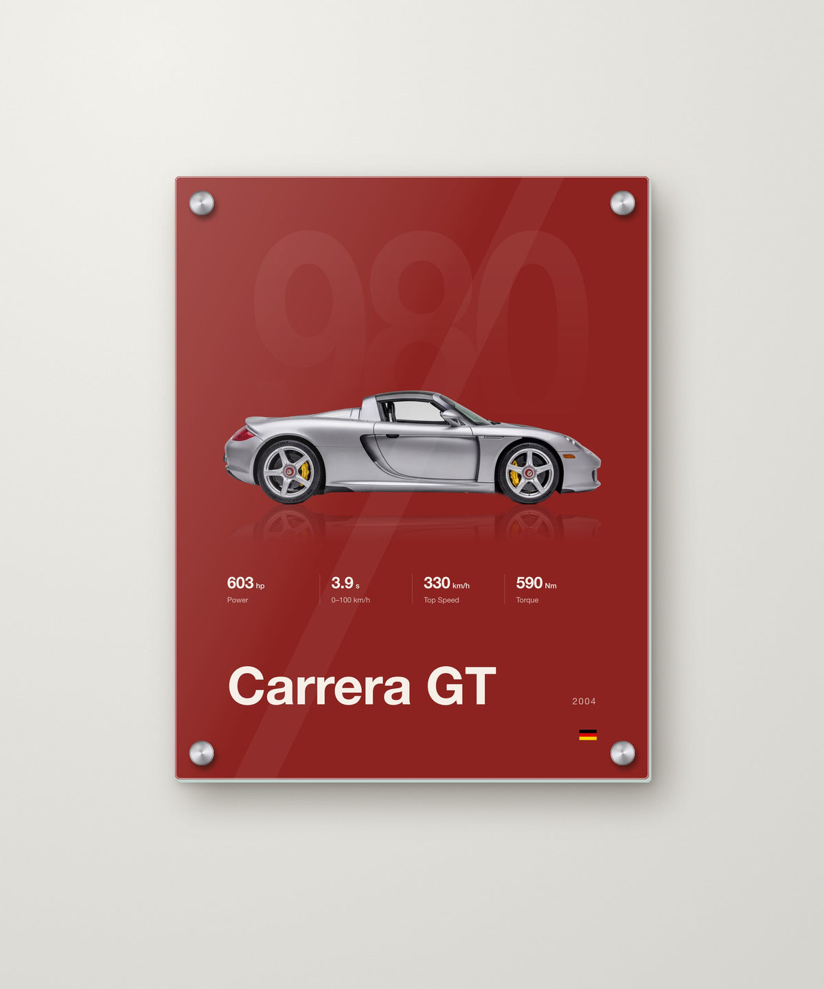 Carrera GT Icons poster in Red on an acrylic panel